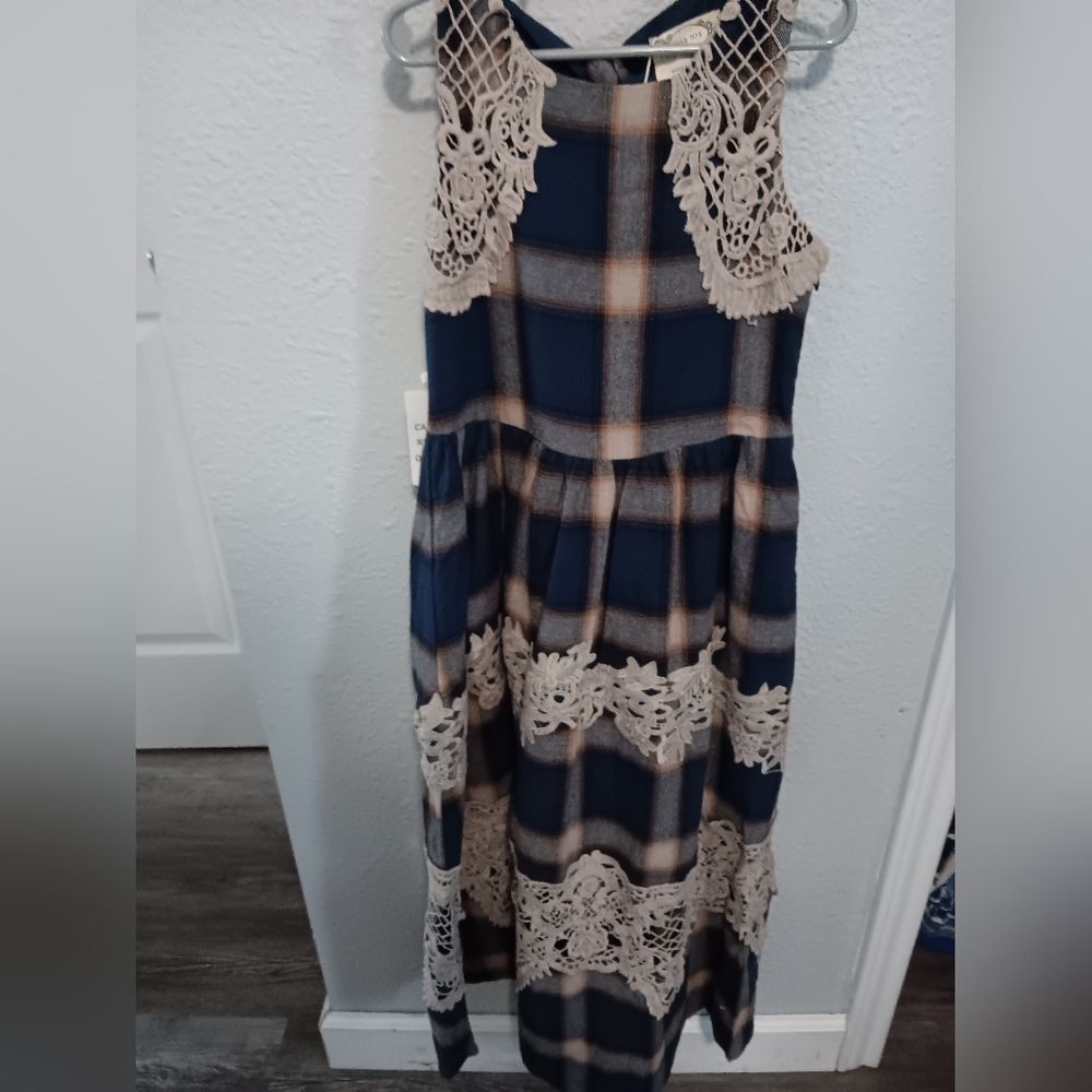 NWT Joyfolie Plaid Maxi Dress with Lace Accents 7